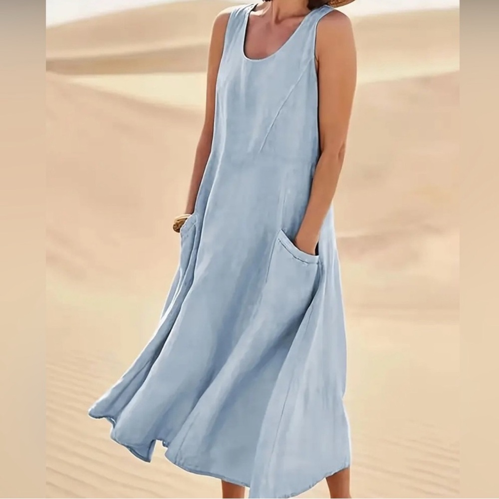 Sky Blue Sleeveless Midi Dress Size L